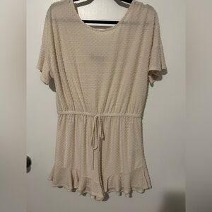 Beige Textured Short Sleeve Romper